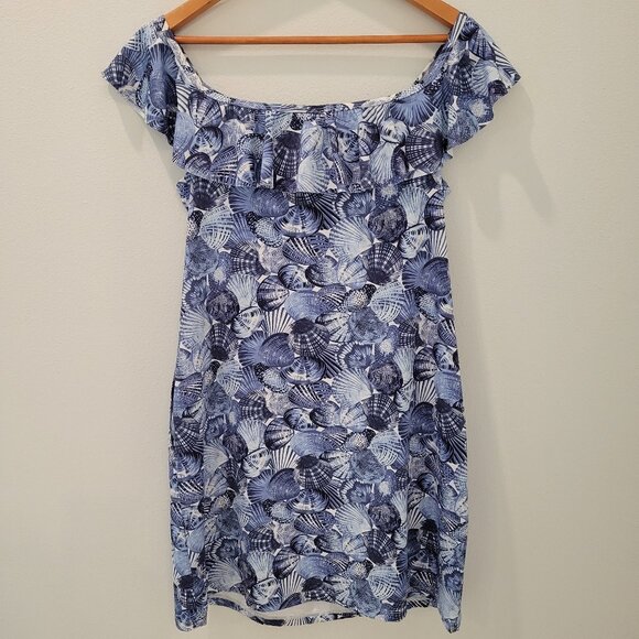 🌴TOMMY BAHAMA Sanibelle Blues Off the Shoulder Spa Cover-Up Dress ~ Large ~ NWT - Picture 1 of 9